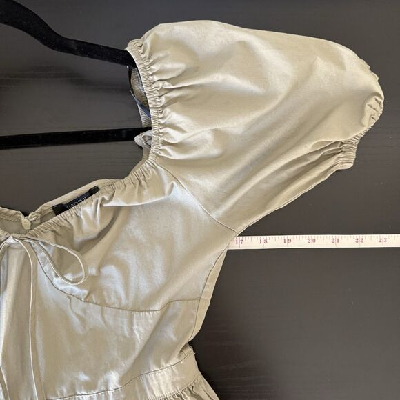 Womens Tiered Babydoll Mini Dress SZ M Sage Green Peasant Milkmaid Cottagecore - Picture 9 of 11